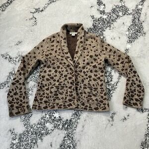 Belvedere Sweater Womens Sz M Brown Italian Wool Blend Leopard Print Cardigan